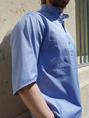 chemise deauville à manches courtes en toile pur coton blue pinpoint