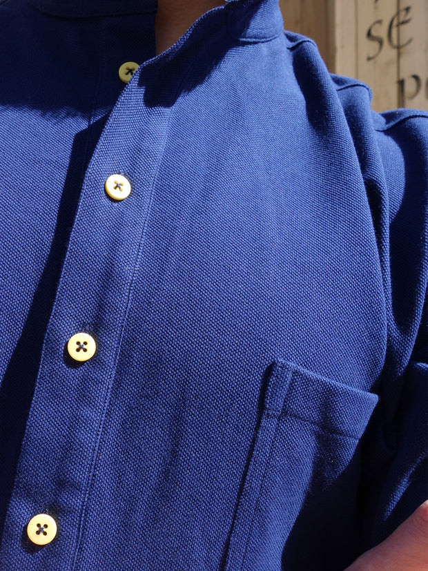 chemise deauville à manches courtes en jersey marine à boutons jaunes