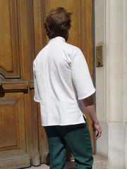 off-white jersey with raspberry buttons short sleeve nehru-collar deauville shirt 