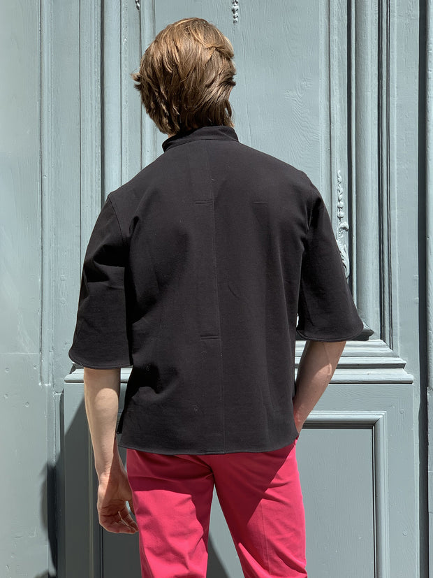chemise deauville à manches courtes en jersey noir à boutons rouges