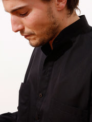  luxurious black poplin nehru-collar shirt 