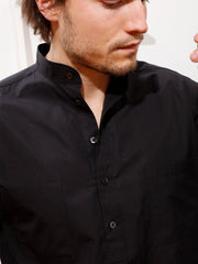  luxurious black poplin nehru-collar shirt 