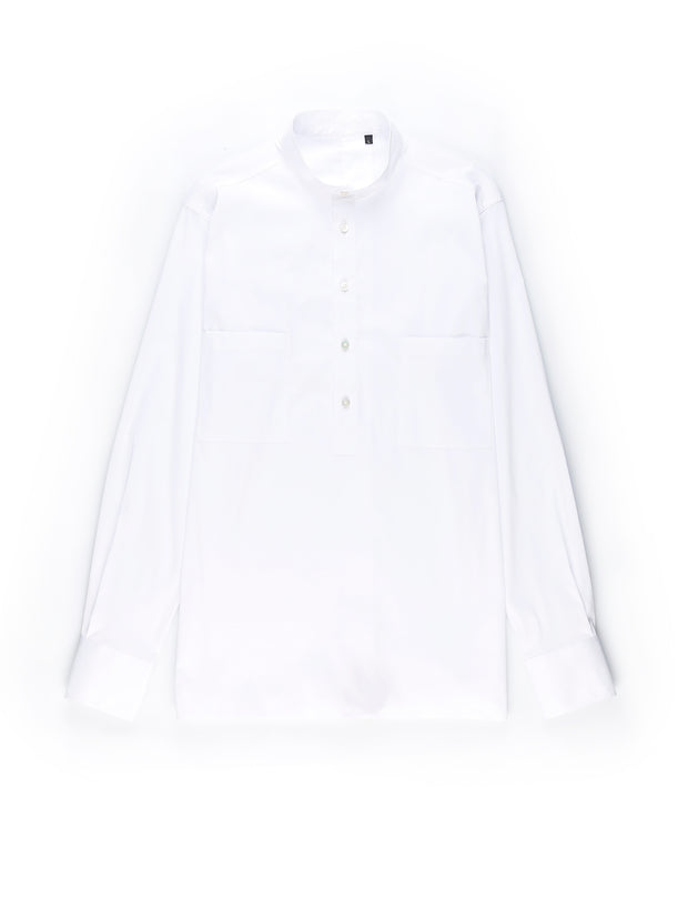 chemise à col nehru en popeline blanche de luxe
