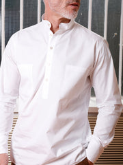luxurious white poplin nehru-collar shirt