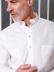 luxurious white poplin nehru-collar shirt