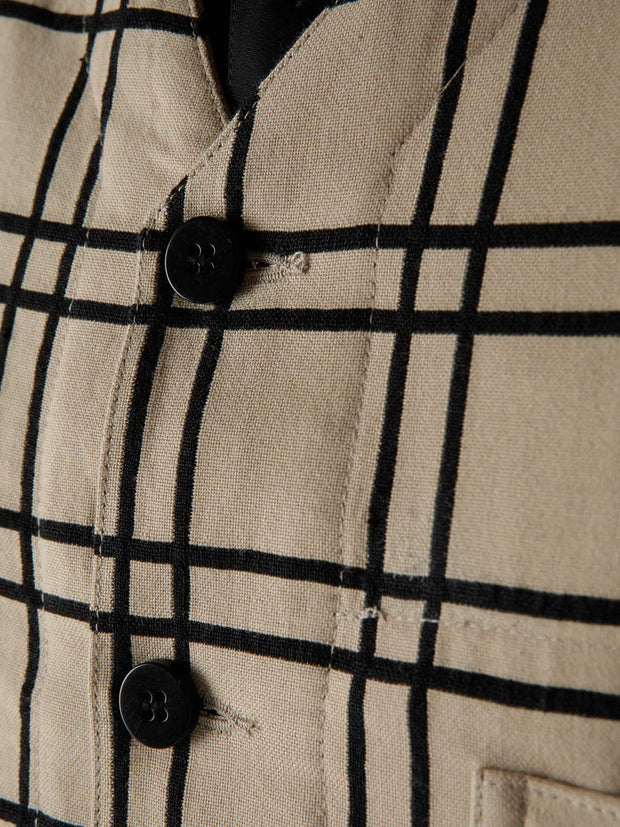 gilet à poches plaquées en jacquard de lin et coton tartan "anni albers"