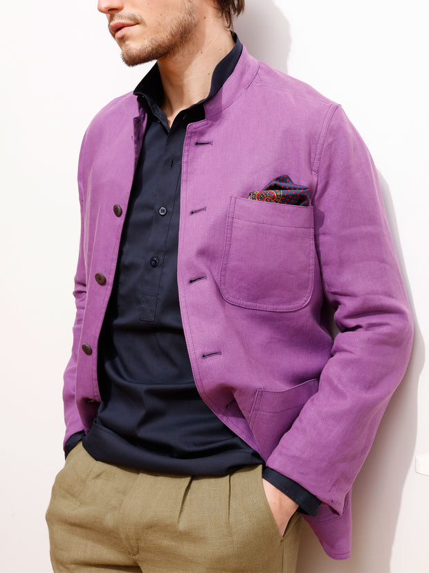 pure linen lilac canvas slim nehru-collar savoie jacket