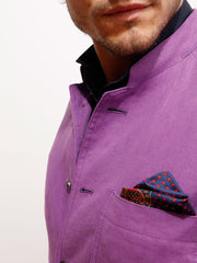 veste savoie ajustée à col nehru toile pur lin lilas