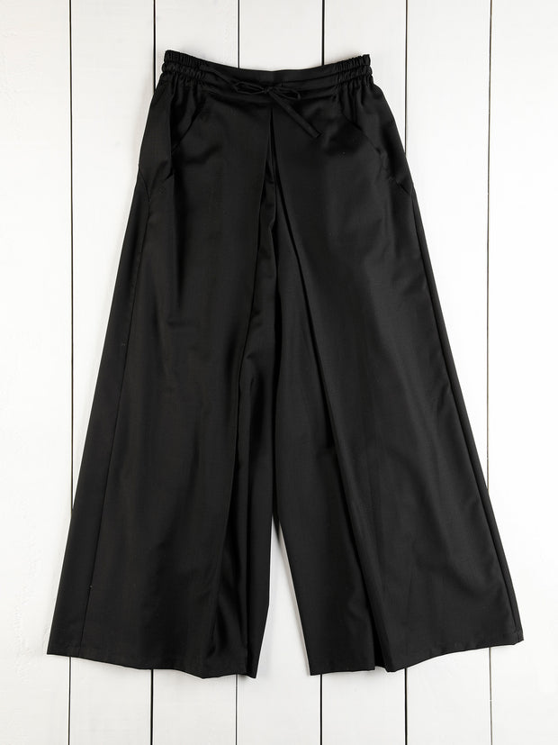 black wool-twill hakama trousers