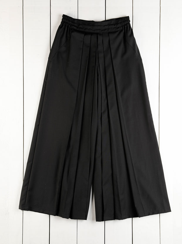 black wool-twill hakama trousers