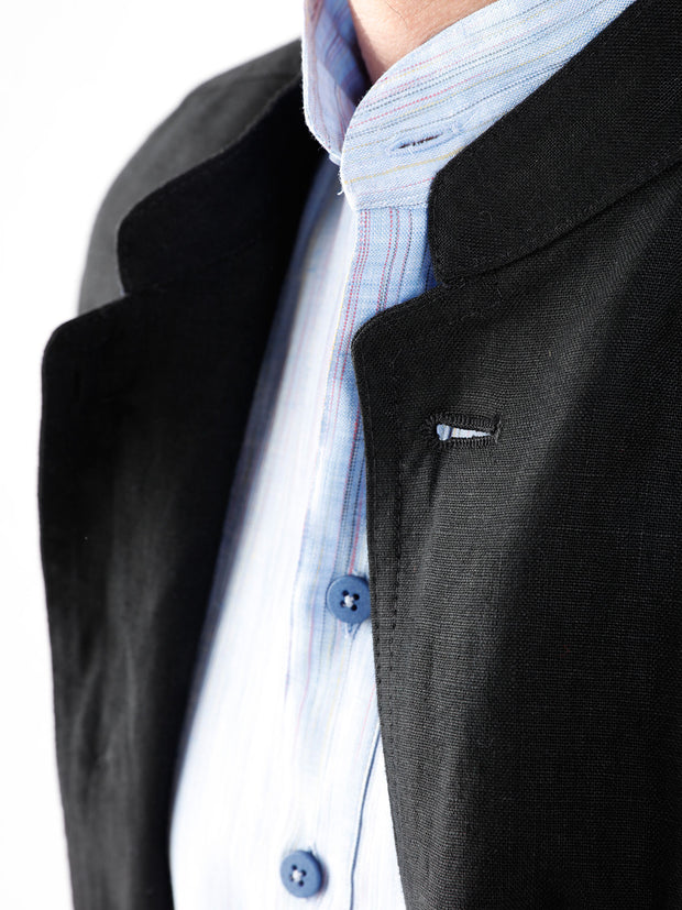 veste tyrol ajustée en toile pur lin noir très légère