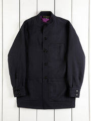 Veste-chemise à col mao en crêpe de laine dark navy
