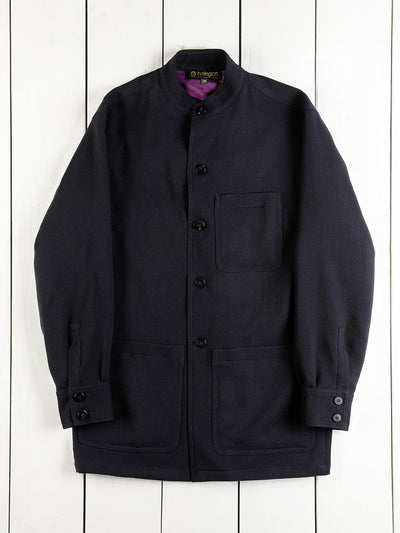 Veste-chemise à col mao en crêpe de laine dark navy