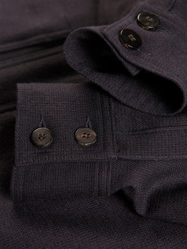 Veste-chemise à col mao en crêpe de laine dark navy
