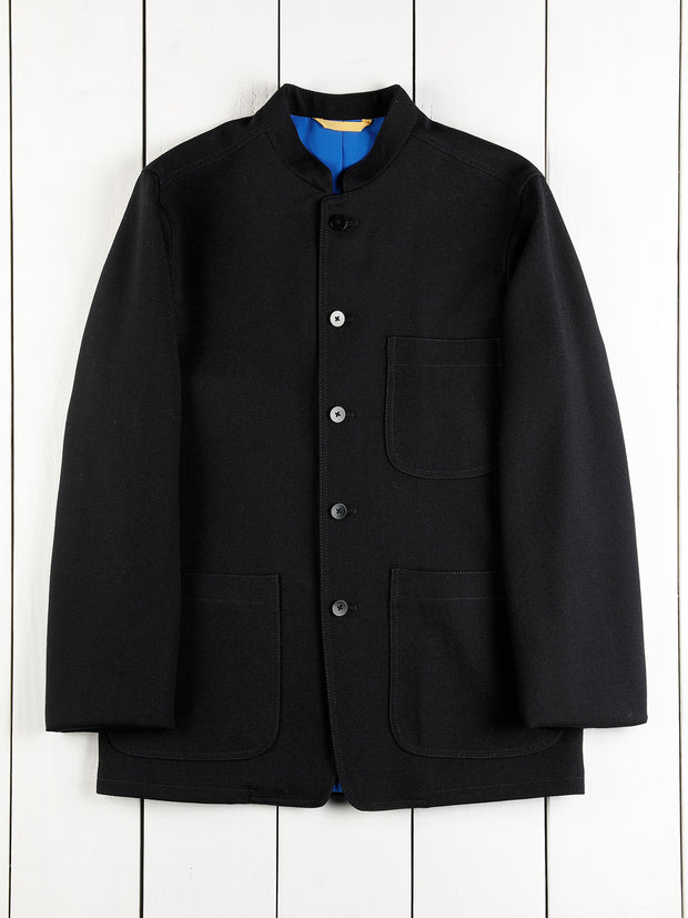 Veste savoie ajustée à col nehru en cavalery twill dark navy