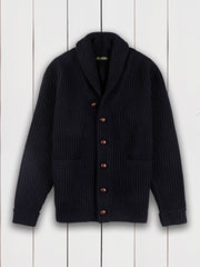 alan paine cardigan in 100% navy lambswool with shawl collar