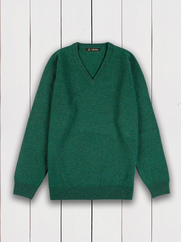 pull-over alan paine à col V en lambswool vert courge