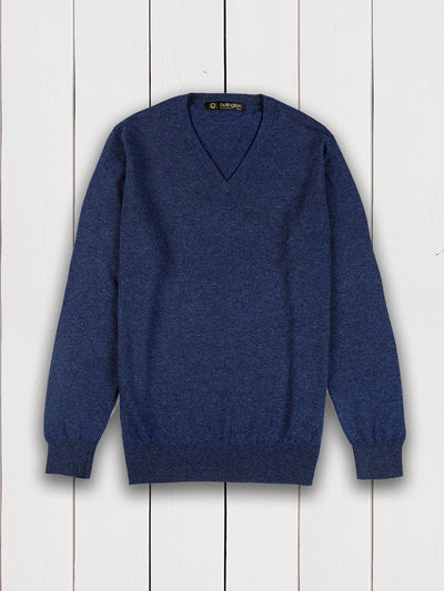 pull-over alan paine à col V en lambswool bleu profond
