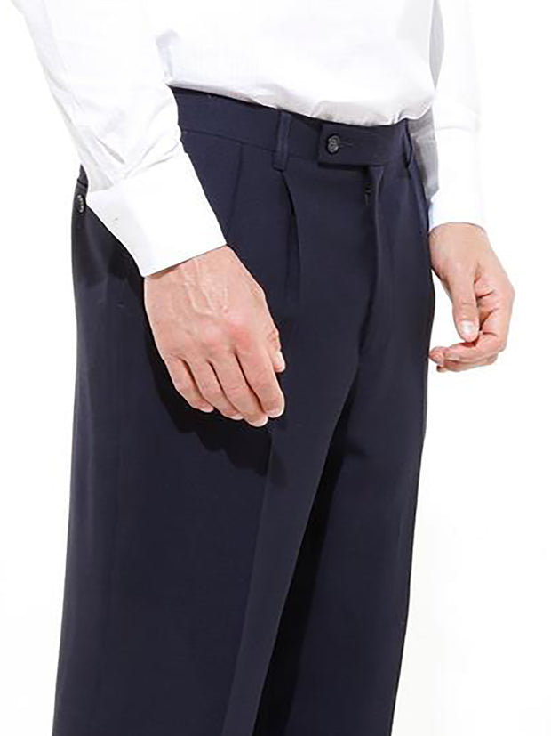 pantalon luca à plis taille haute en laine « froide » bleu marine