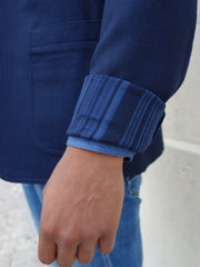 double-sided navy wool on royal stripes slim nehru-collar savoie jacket