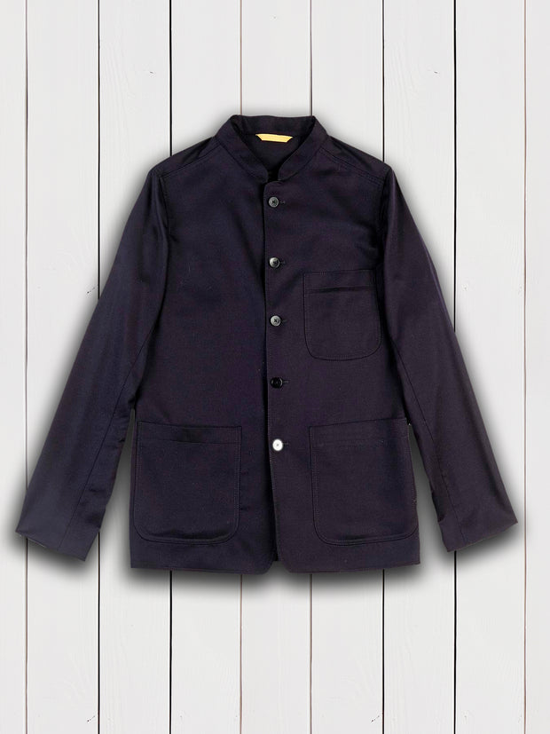 veste savoie ajustée à col nehru en laine extensible bleu marine